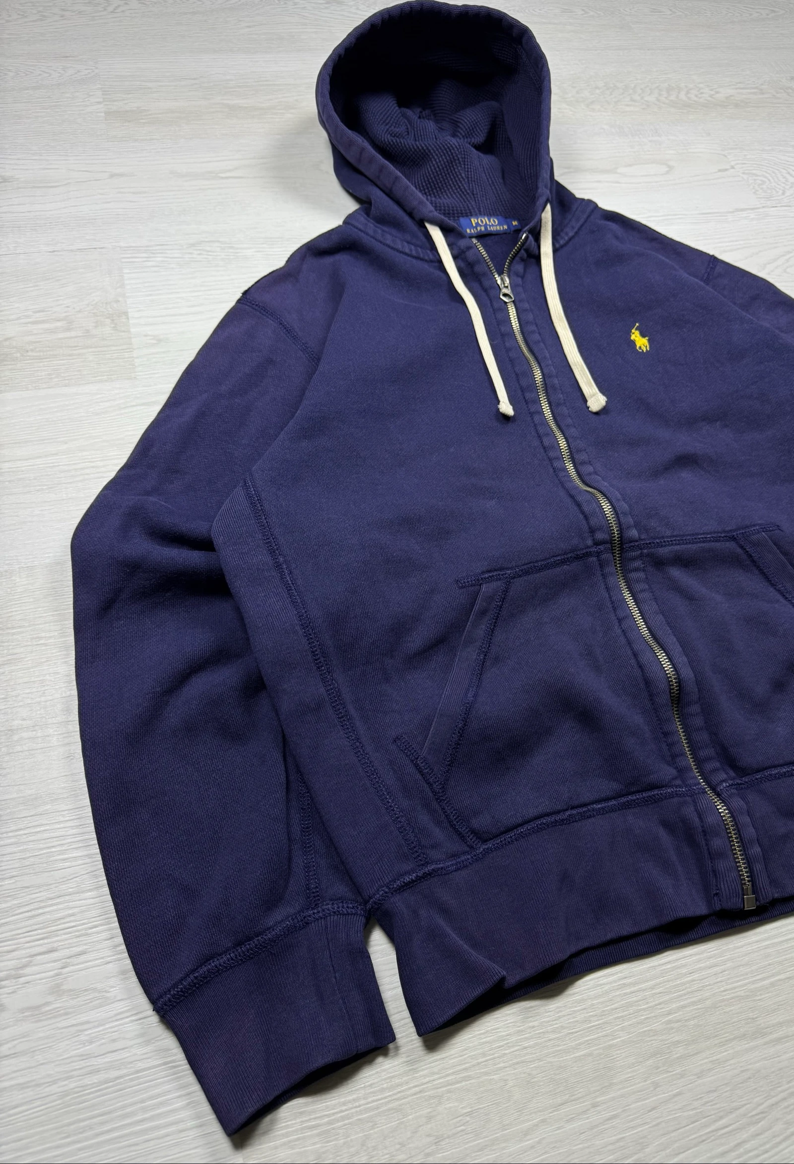 Ralph Lauren Full Zip Hoodie Navy Blue Yellow Pony Vintage Size M/L – photo 5